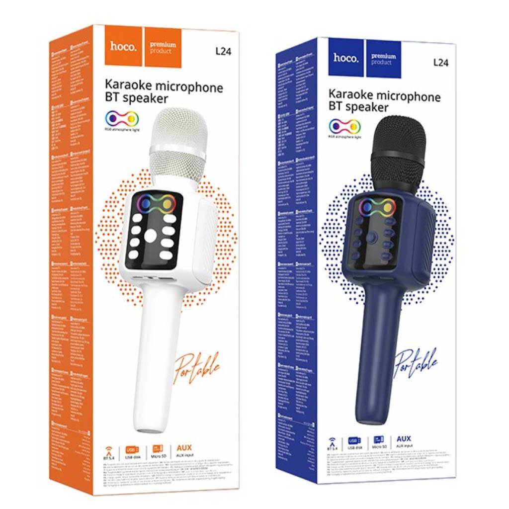 Микрофон-колонка Hoco L24 Shine Karaoke, Синий - № 4 Микрофон-колонка Hoco L24 Shine Karaoke, Синий - № 4