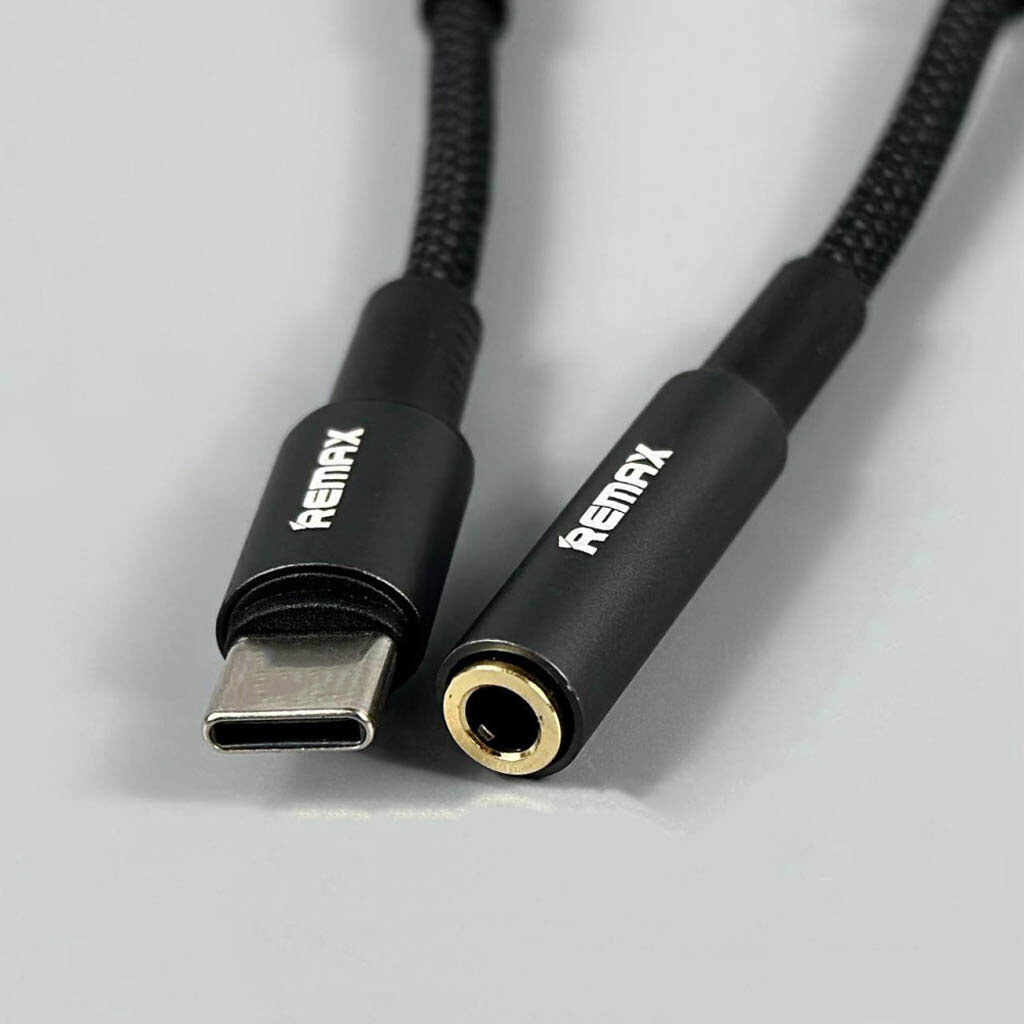 AUX кабель Remax CB08 Velocity, Type-C, 0.12 м., 3.5 мм., Черный - № 2 AUX кабель Remax CB08 Velocity, Type-C, 0.12 м., 3.5 мм., Черный - № 2
