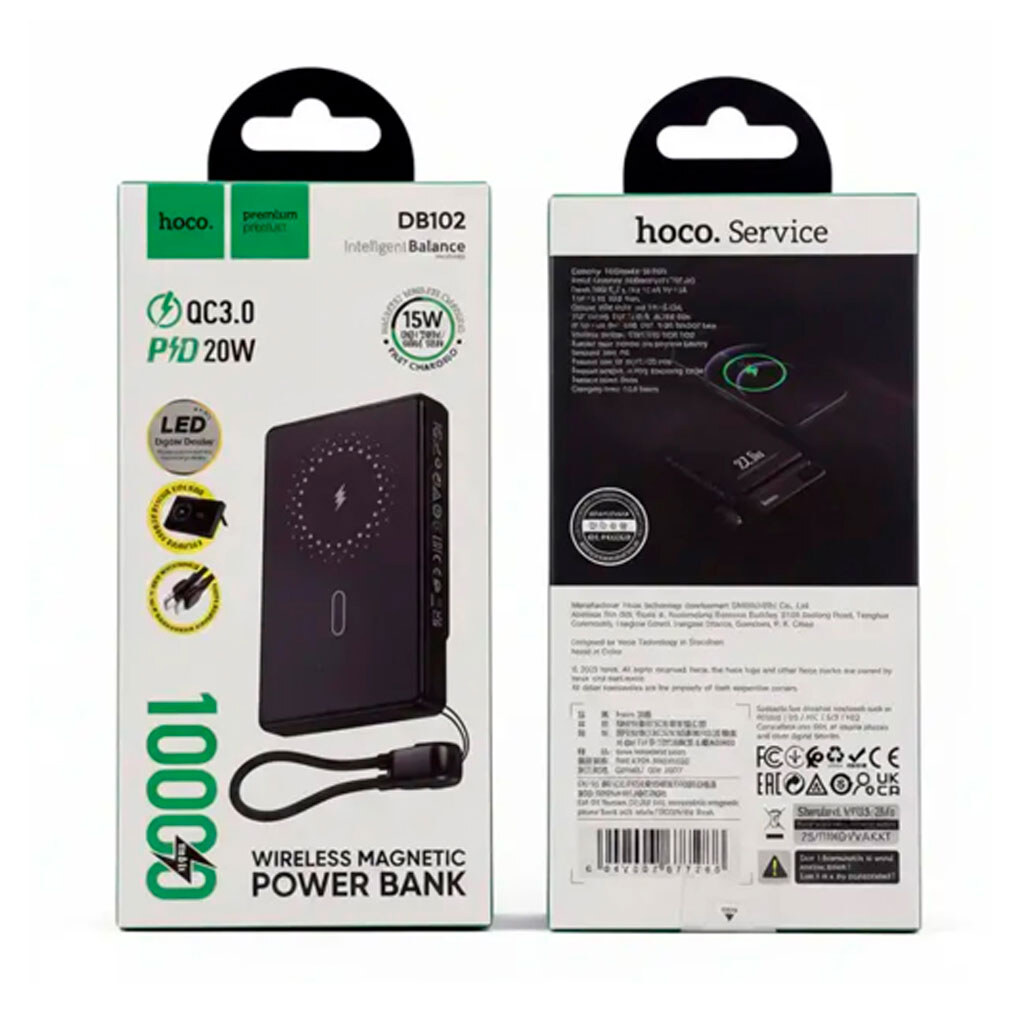 Портативна батарея (Power Bank) Hoco DB102 Kuzhou, 10000 mAh, Чорний - № 3 Портативна батарея (Power Bank) Hoco DB102 Kuzhou, 10000 mAh, Чорний - № 3