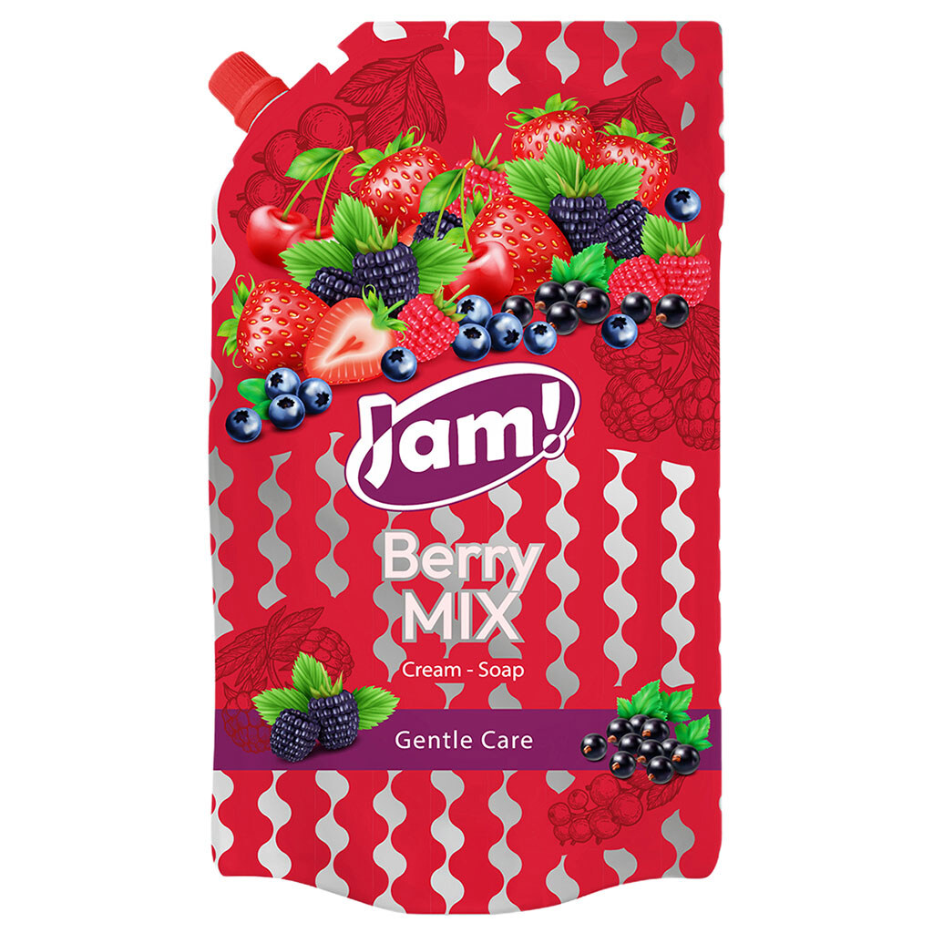 Крем-мыло жидкое JAM! "Berry MIX", с глицерином, дой-пак 900 г - № 1 Крем-мыло жидкое JAM! "Berry MIX", с глицерином, дой-пак 900 г - № 1