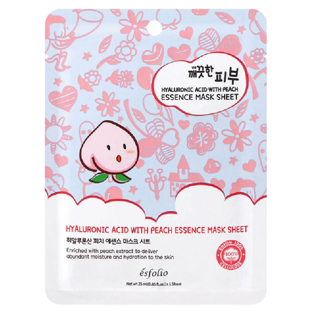 Маска для лица тканевая Esfolio Pure Skin с гиалуроновой кислотой, персиковой эссенцией, 25 мл - № 1 Маска для лица тканевая Esfolio Pure Skin с гиалуроновой кислотой, персиковой эссенцией, 25 мл - № 1