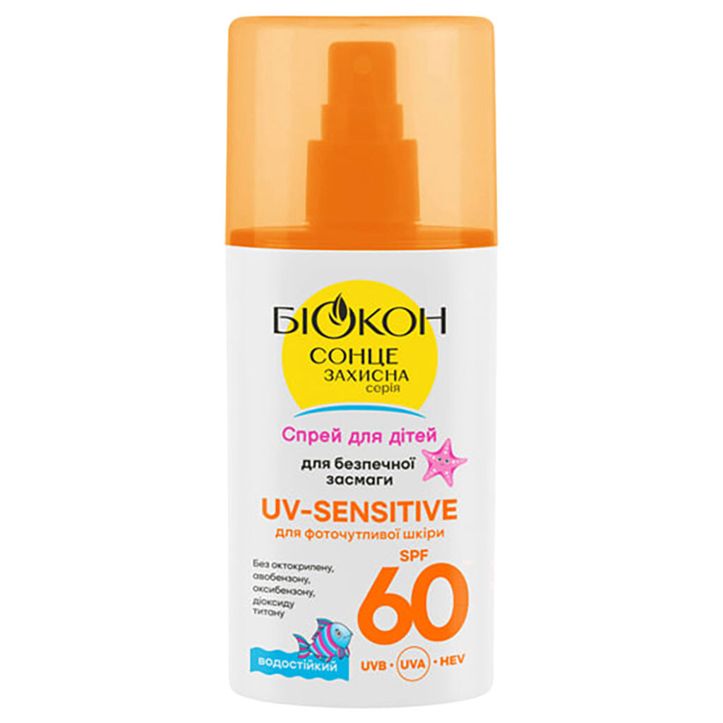 Спрей для безопасного загара детский Биокон "UV-Sensitive", SPF60, 90 мл - № 1 Спрей для безопасного загара детский Биокон "UV-Sensitive", SPF60, 90 мл - № 1