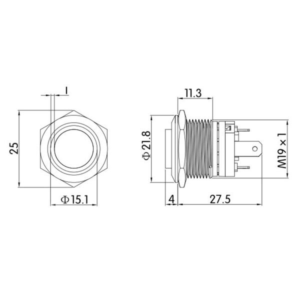 Кнопка антивандальная HSD19H-10EZ/J/N/12-24V/Y - № 2 Кнопка антивандальная HSD19H-10EZ/J/N/12-24V/Y - № 2