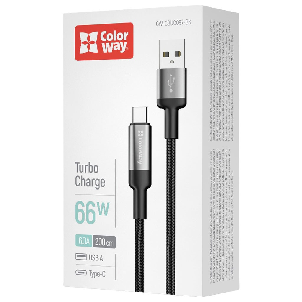USB кабель ColorWay CW-CBUC097-BK, Type-C, 2.0 м., Черный - № 3 USB кабель ColorWay CW-CBUC097-BK, Type-C, 2.0 м., Черный - № 3