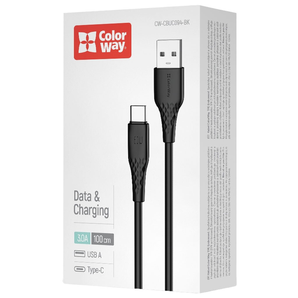 USB кабель ColorWay CW-CBUC094-BK, Type-C, 1.0 м., Черный - № 3 USB кабель ColorWay CW-CBUC094-BK, Type-C, 1.0 м., Черный - № 3