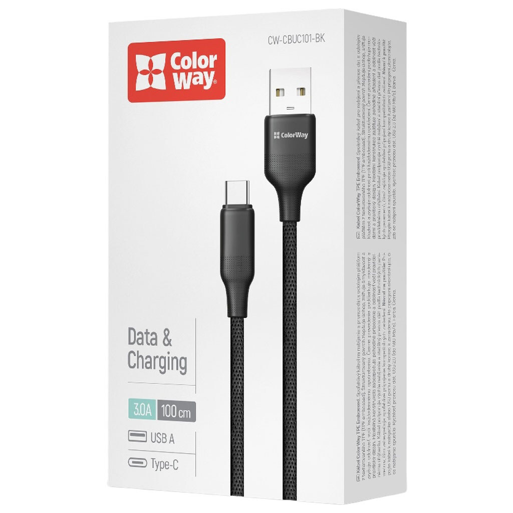 USB кабель ColorWay CW-CBUC101-BK, Type-C, 1.0 м., Чорний - № 3 USB кабель ColorWay CW-CBUC101-BK, Type-C, 1.0 м., Чорний - № 3