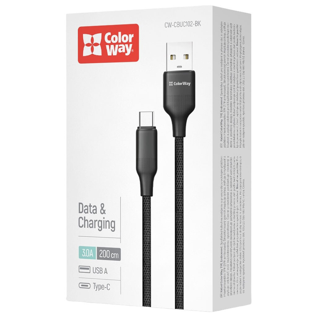 USB кабель ColorWay CW-CBUC102-BK, Type-C, 2.0 м., Черный - № 3 USB кабель ColorWay CW-CBUC102-BK, Type-C, 2.0 м., Черный - № 3