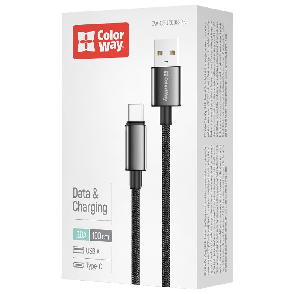 USB кабель ColorWay CW-CBUC098-BK, Type-C, 1.0 м., Чорний - № 3 USB кабель ColorWay CW-CBUC098-BK, Type-C, 1.0 м., Чорний - № 3