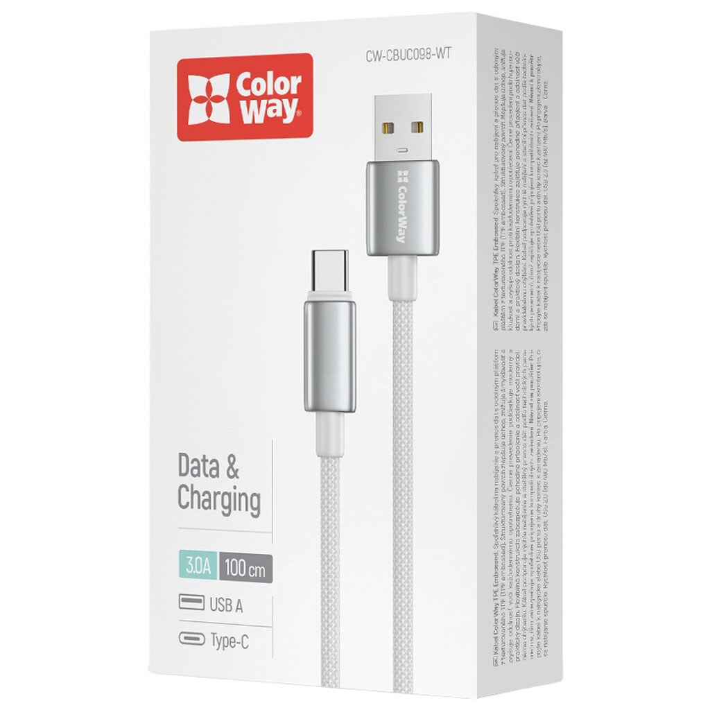 USB кабель ColorWay CW-CBUC098-WT, Type-C, 1.0 м., Білий - № 3 USB кабель ColorWay CW-CBUC098-WT, Type-C, 1.0 м., Білий - № 3