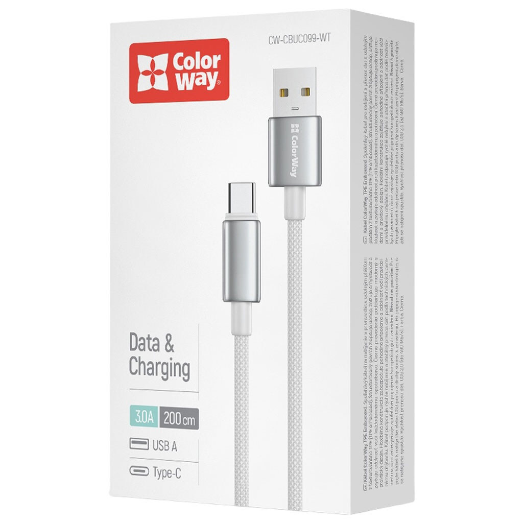 USB кабель ColorWay CW-CBUC099-WT, Type-C, 2.0 м., Белый - № 3 USB кабель ColorWay CW-CBUC099-WT, Type-C, 2.0 м., Белый - № 3