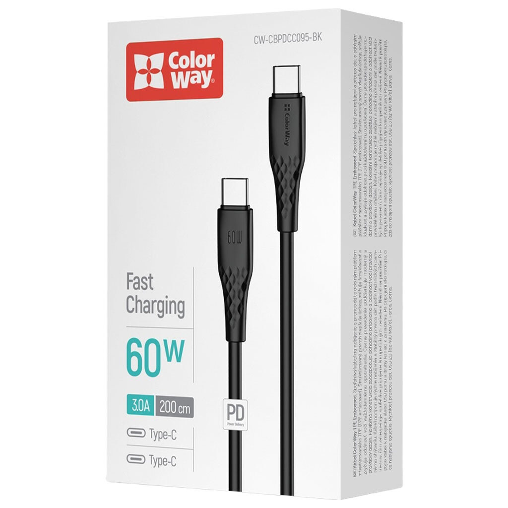 USB кабель ColorWay CW-CBPDCC095-BK, Type-C, 2.0 м., Черный - № 3 USB кабель ColorWay CW-CBPDCC095-BK, Type-C, 2.0 м., Черный - № 3