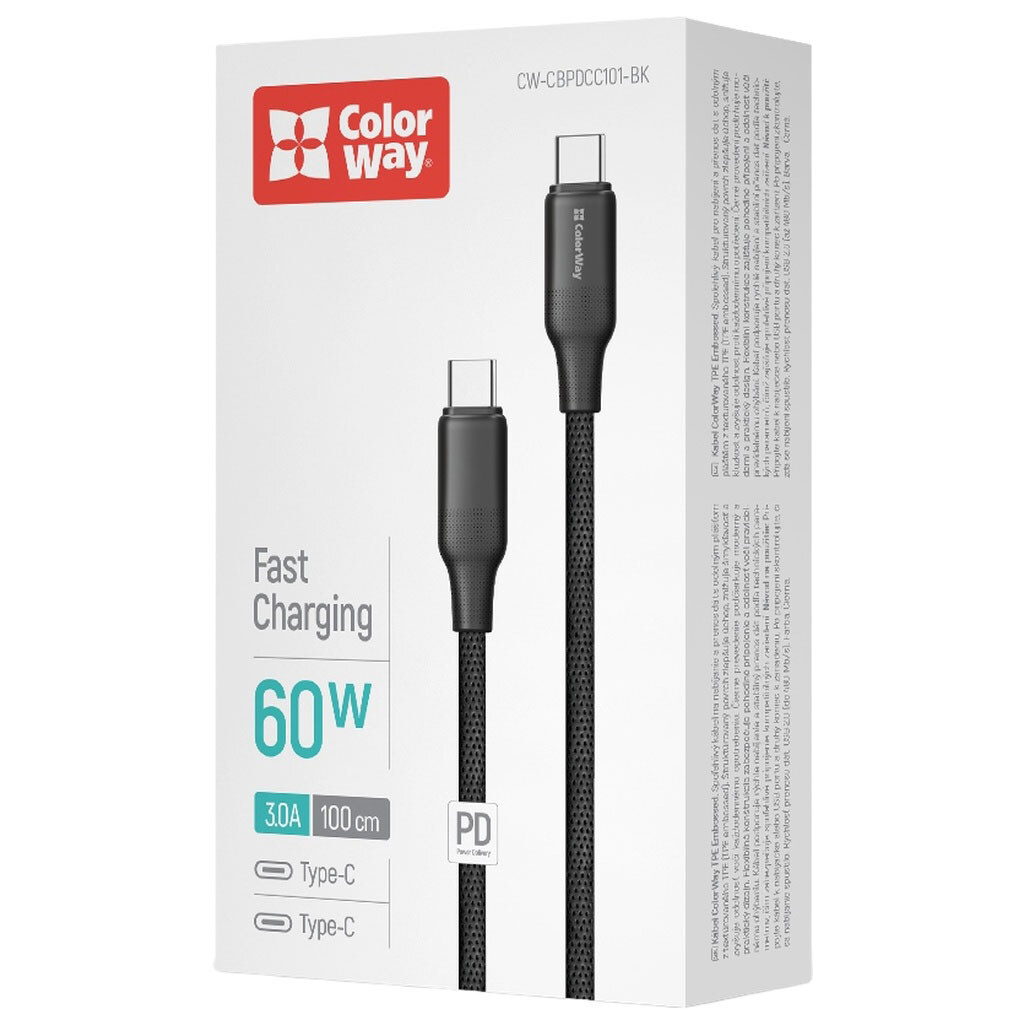 USB кабель ColorWay CW-CBPDCC101-BK, Type-C, 1.0 м., Черный - № 3 USB кабель ColorWay CW-CBPDCC101-BK, Type-C, 1.0 м., Черный - № 3