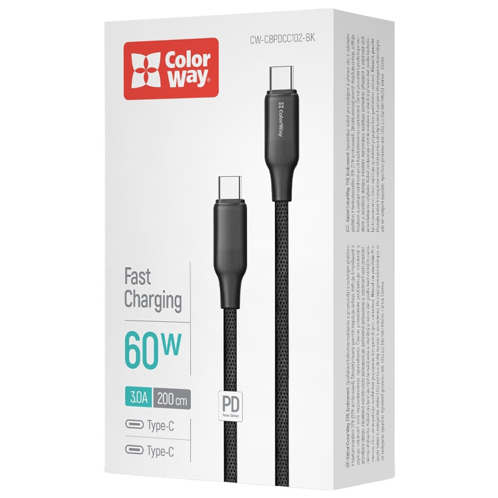 USB кабель ColorWay CW-CBPDCC102-BK, Type-C, 2.0 м., Чорний - № 3 USB кабель ColorWay CW-CBPDCC102-BK, Type-C, 2.0 м., Чорний - № 3