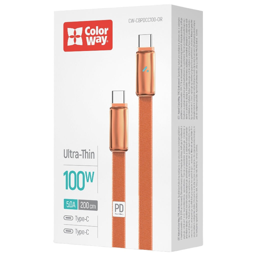 USB кабель ColorWay CW-CBPDCC100-OR, Type-C, 1.0 м., Оранжевый - № 3 USB кабель ColorWay CW-CBPDCC100-OR, Type-C, 1.0 м., Оранжевый - № 3