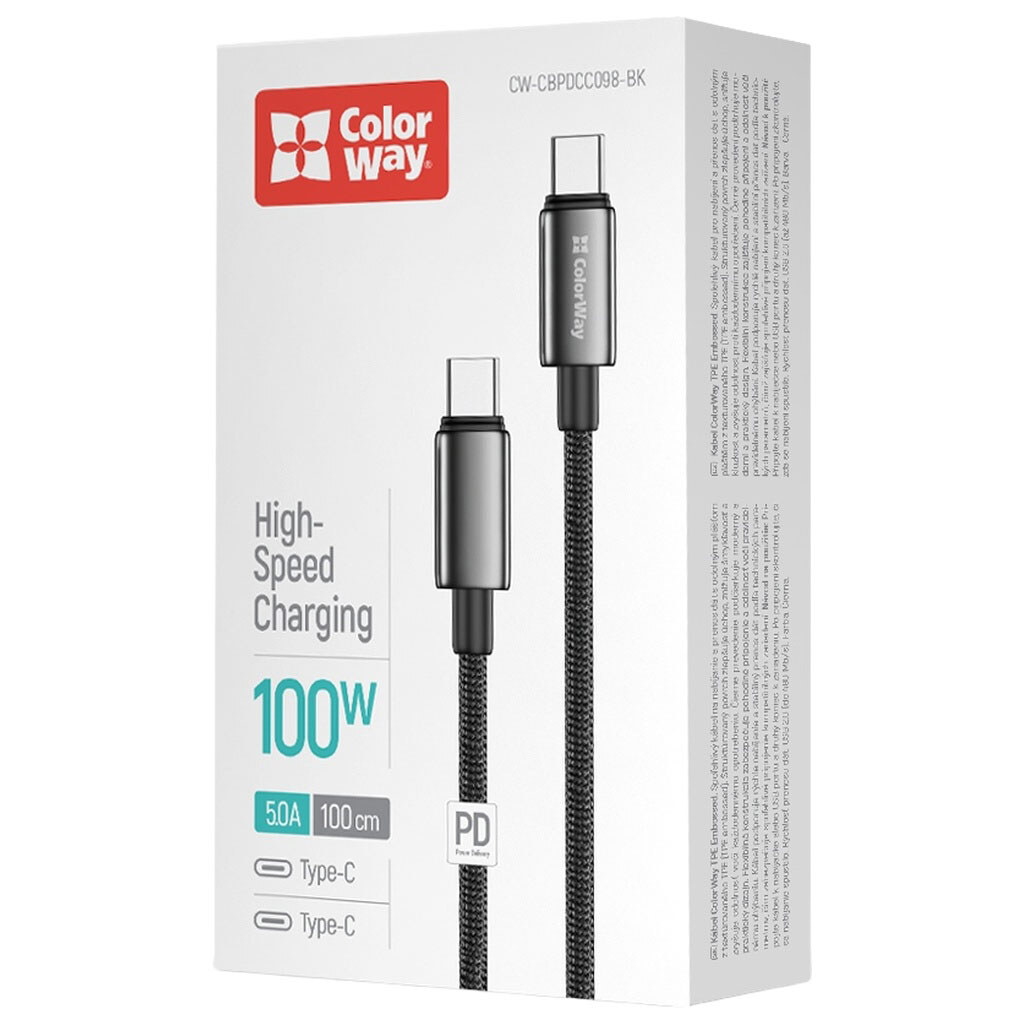 USB кабель ColorWay CW-CBPDCC098-BK, Type-C, 1.0 м., Черный - № 3 USB кабель ColorWay CW-CBPDCC098-BK, Type-C, 1.0 м., Черный - № 3