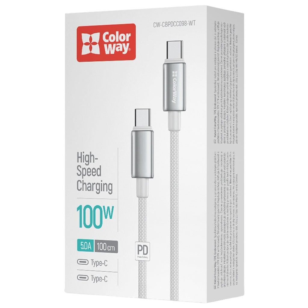 USB кабель ColorWay CW-CBPDCC098-WT, Type-C, 1.0 м., Белый - № 3 USB кабель ColorWay CW-CBPDCC098-WT, Type-C, 1.0 м., Белый - № 3
