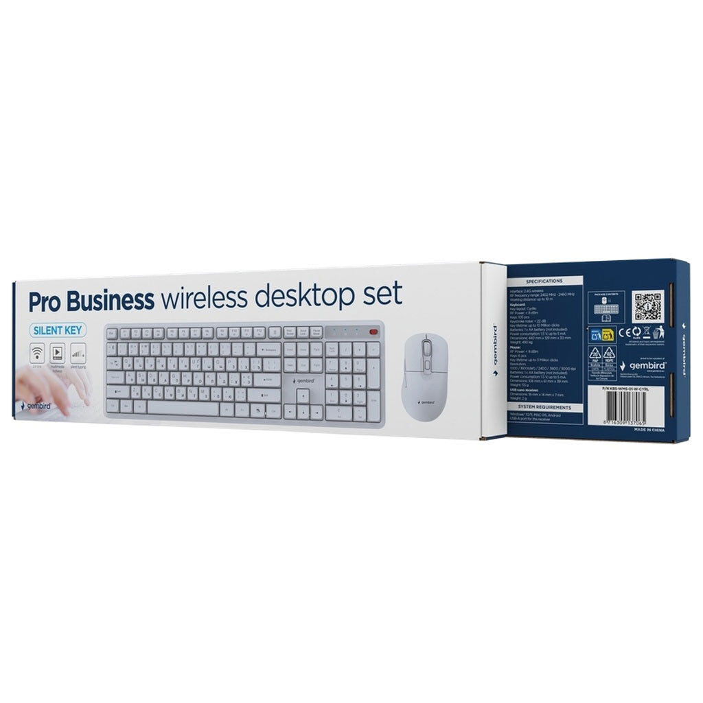 Клавиатура и мышь Gembird KBS-WMS-01-W-CYRL, Белый - № 3 Клавиатура и мышь Gembird KBS-WMS-01-W-CYRL, Белый - № 3