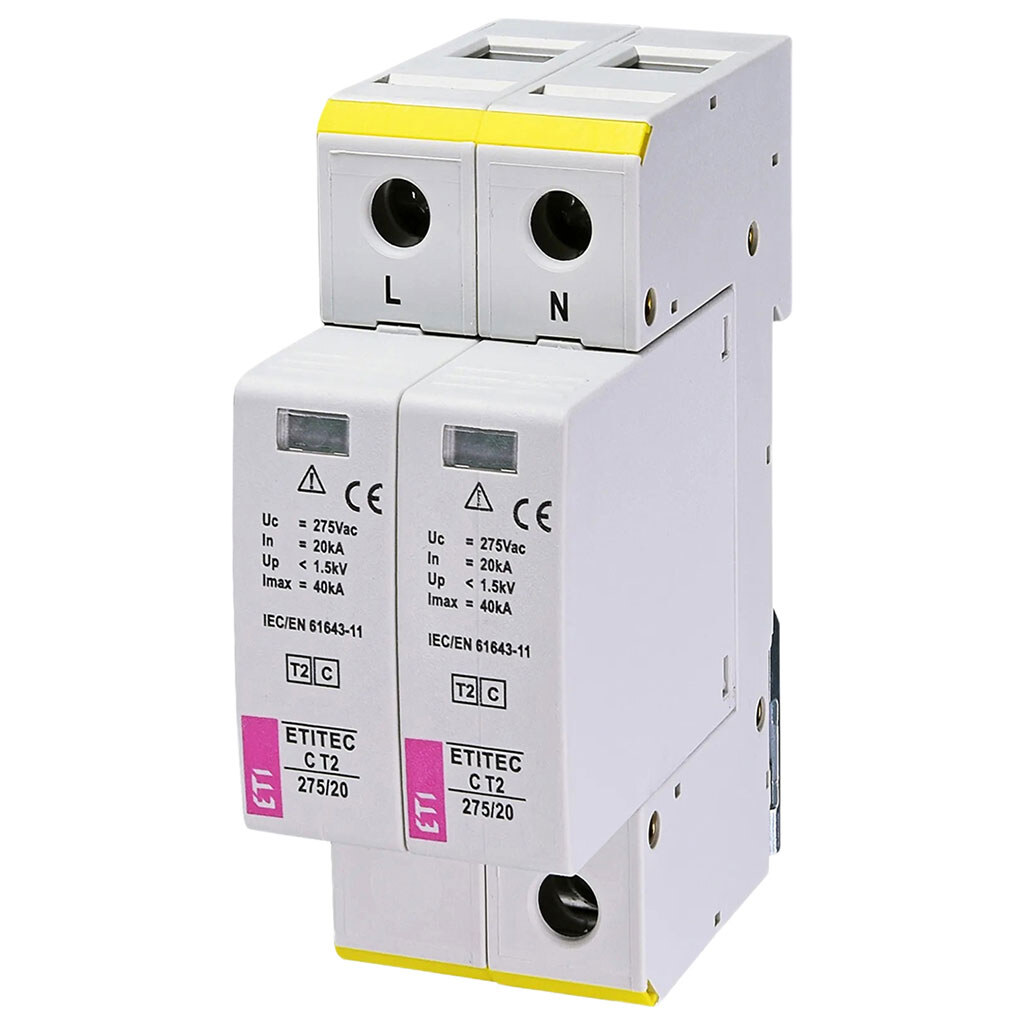 Ограничитель перенапряжения ETI ETITEC C T2 275/20, Белый - № 1 Ограничитель перенапряжения ETI ETITEC C T2 275/20, Белый - № 1