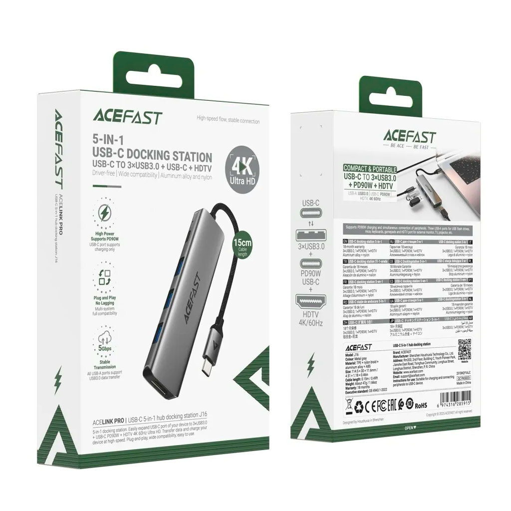 USB Hub AceFast J16, Серый - № 5 USB Hub AceFast J16, Серый - № 5