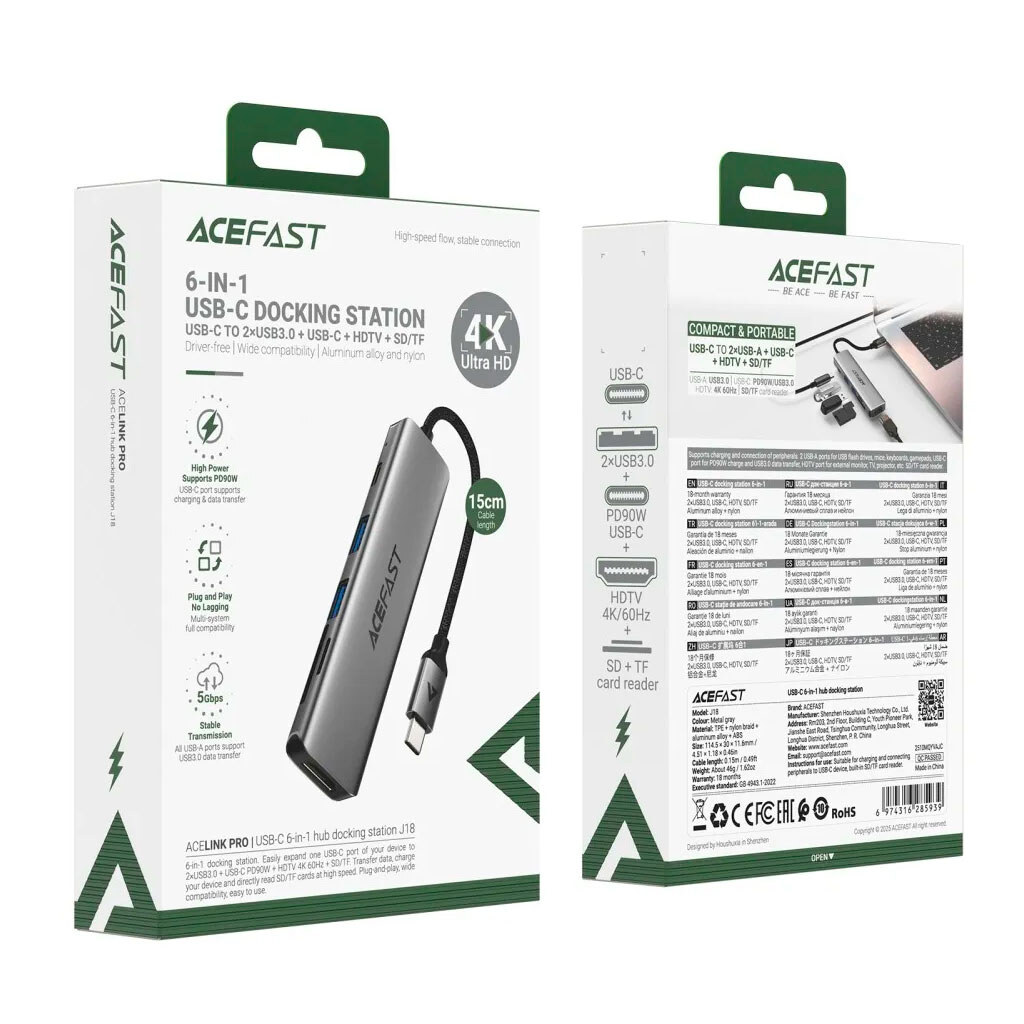 USB Hub AceFast J18, Серый - № 5 USB Hub AceFast J18, Серый - № 5