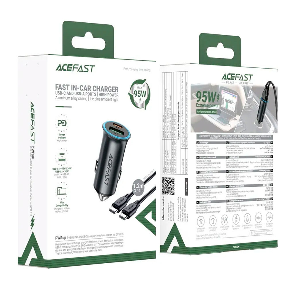 АЗУ AceFast B16, С кабелем, Type-C, Серый - № 5 АЗУ AceFast B16, С кабелем, Type-C, Серый - № 5