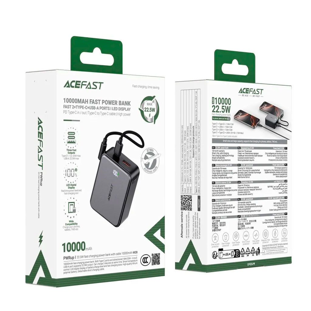 Портативная батарея (Power Bank) AceFast M28, 10000 mAh, Черный - № 5 Портативная батарея (Power Bank) AceFast M28, 10000 mAh, Черный - № 5