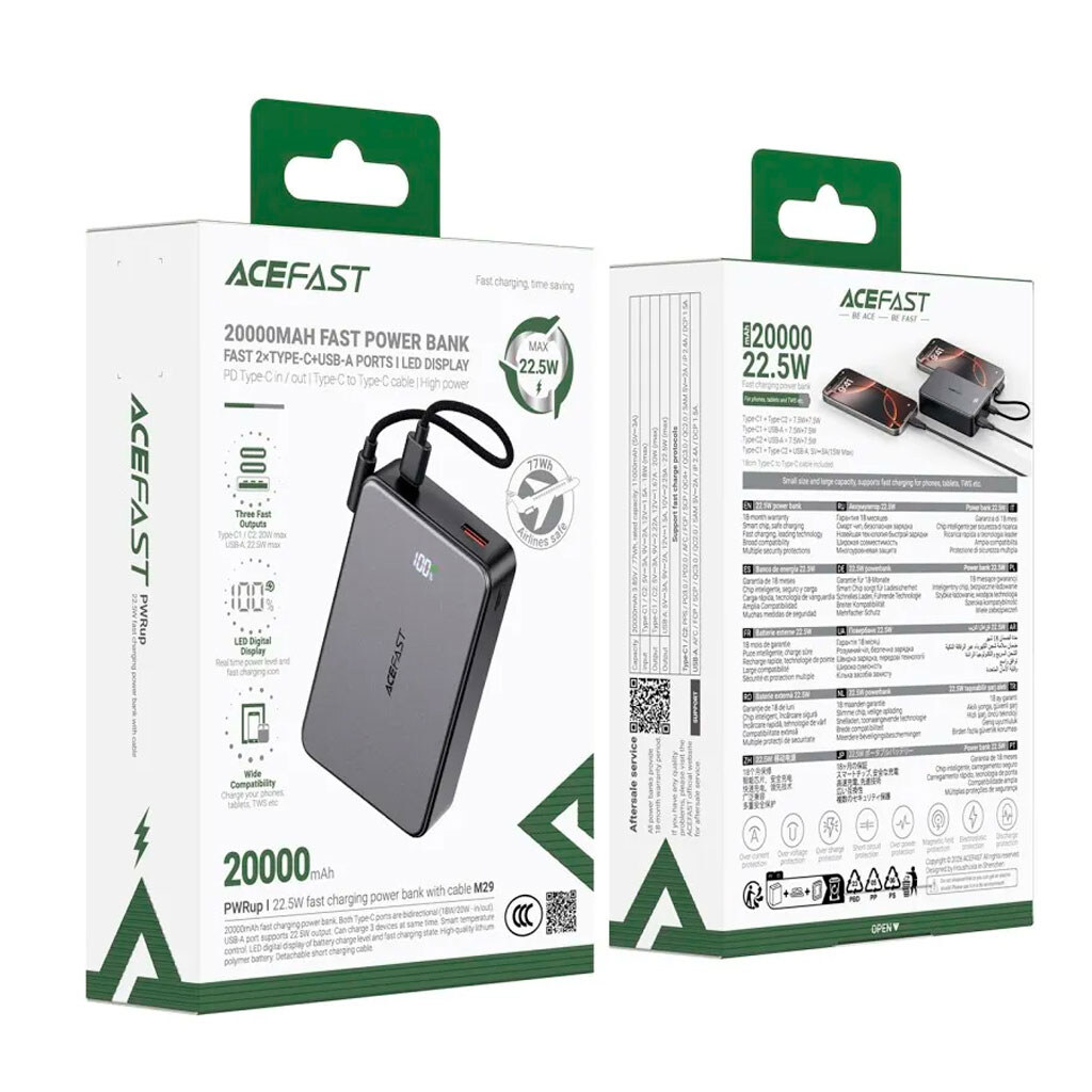 Портативная батарея (Power Bank) AceFast M29, 20000 mAh, Черный - № 5 Портативная батарея (Power Bank) AceFast M29, 20000 mAh, Черный - № 5