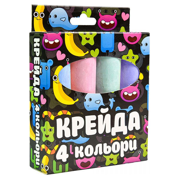Мел большой круглый, 4 штуки, разноцветный, Strateg - № 2 Мел большой круглый, 4 штуки, разноцветный, Strateg - № 2
