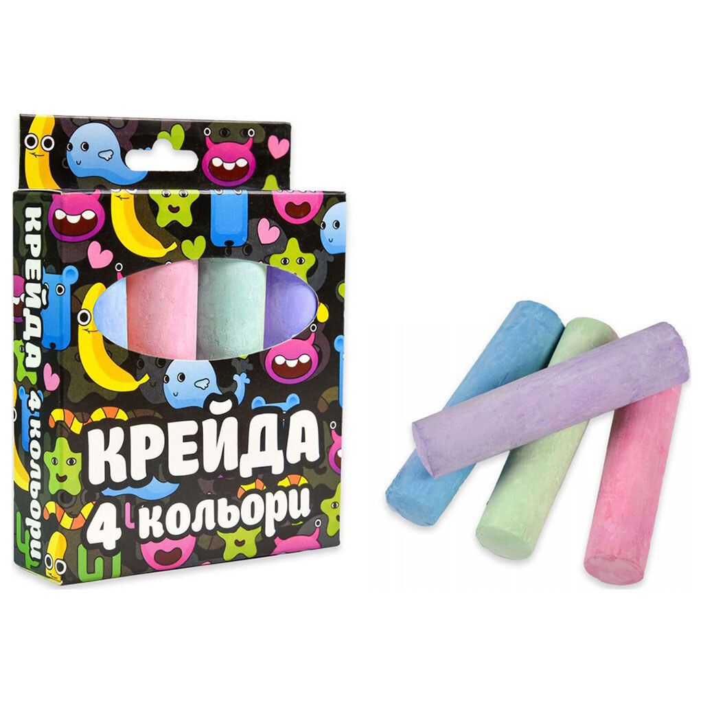 Мел большой круглый, 4 штуки, разноцветный, Strateg - № 3 Мел большой круглый, 4 штуки, разноцветный, Strateg - № 3