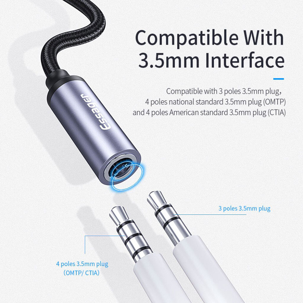 Адаптер Essager EZJE01-0G, Type-C, 0.1 м., 3.5 мм., Серый - № 3 Адаптер Essager EZJE01-0G, Type-C, 0.1 м., 3.5 мм., Серый - № 3
