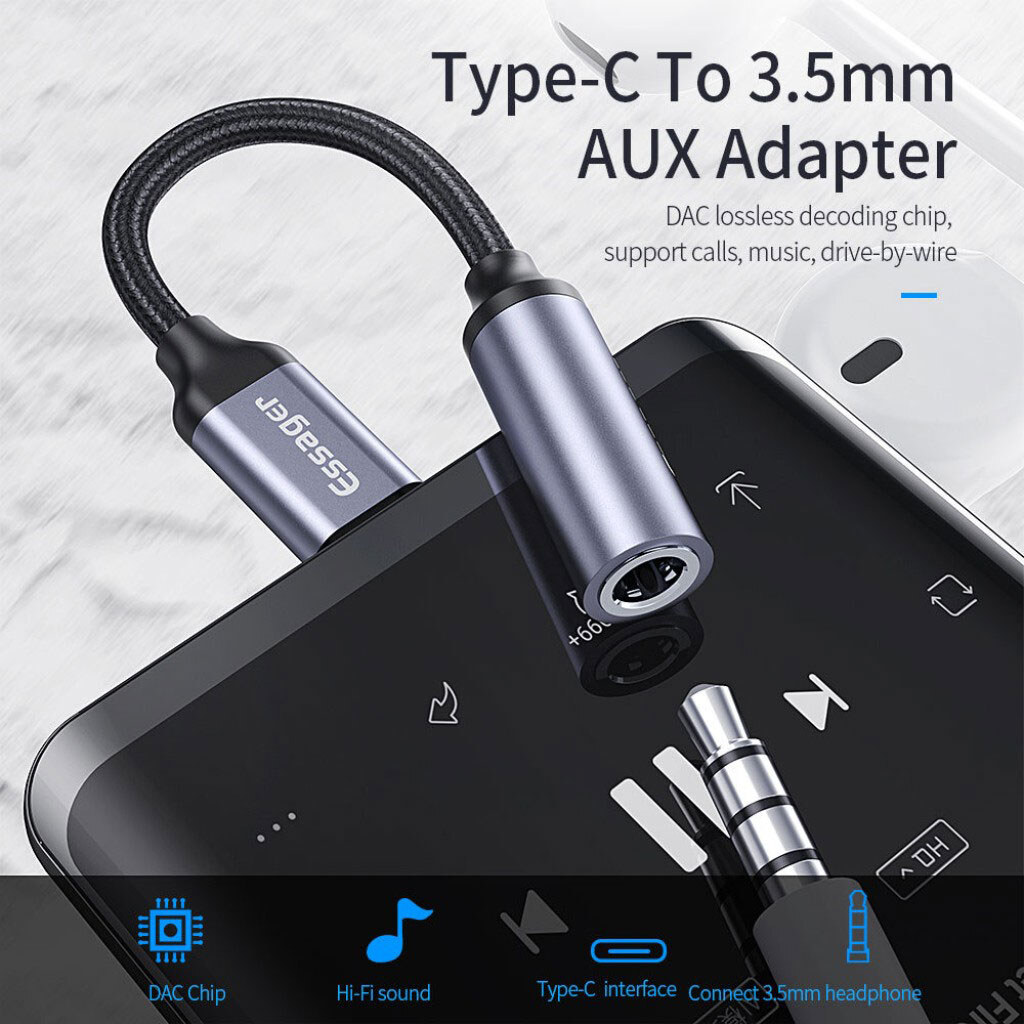 Адаптер Essager EZJE01-0G, Type-C, 0.1 м., 3.5 мм., Серый - № 10 Адаптер Essager EZJE01-0G, Type-C, 0.1 м., 3.5 мм., Серый - № 10