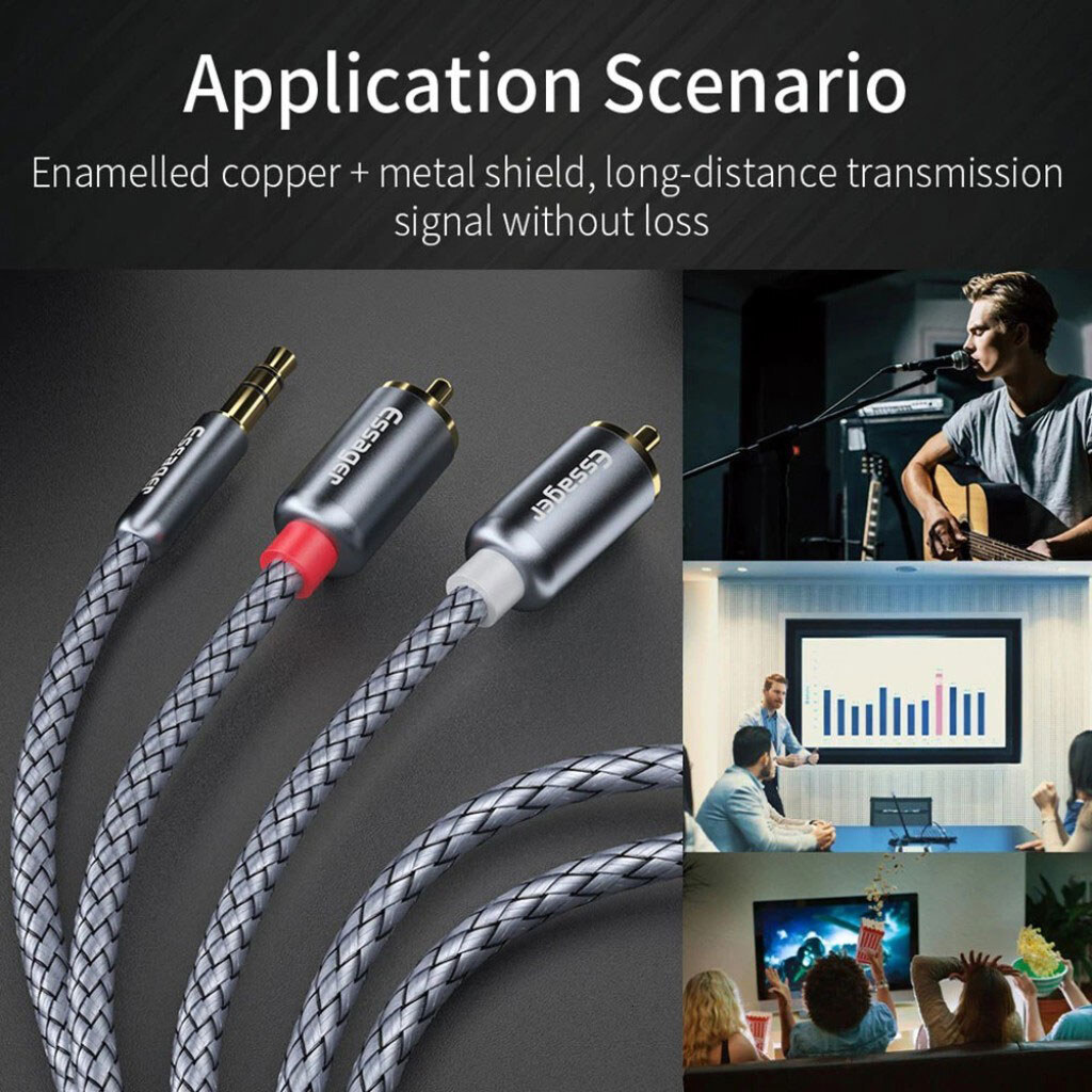 Кабель Essager Monster EYPZJ-MYA0H, RCA, 2.0 м., 3.5 мм., Серый - № 9 Кабель Essager Monster EYPZJ-MYA0H, RCA, 2.0 м., 3.5 мм., Серый - № 9