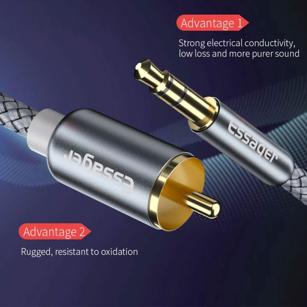 Кабель Essager Monster EYPZJ-MYA0H, RCA, 2.0 м., 3.5 мм., Серый - № 11 Кабель Essager Monster EYPZJ-MYA0H, RCA, 2.0 м., 3.5 мм., Серый - № 11