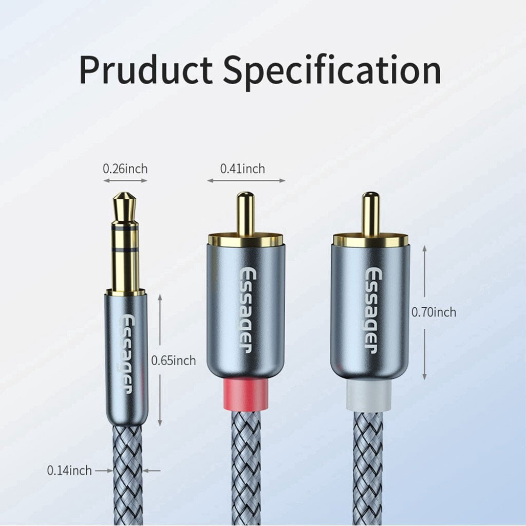 Кабель Essager Monster EYPZJ-MYA0H, RCA, 2.0 м., 3.5 мм., Серый - № 12 Кабель Essager Monster EYPZJ-MYA0H, RCA, 2.0 м., 3.5 мм., Серый - № 12