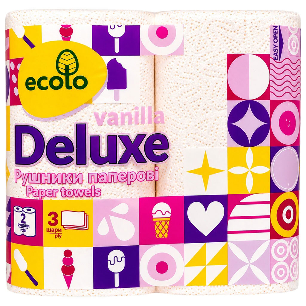 Набор бумажных полотенец Ecolo Deluxе Vanilla, 3 слоя - № 1 Набор бумажных полотенец Ecolo Deluxе Vanilla, 3 слоя - № 1