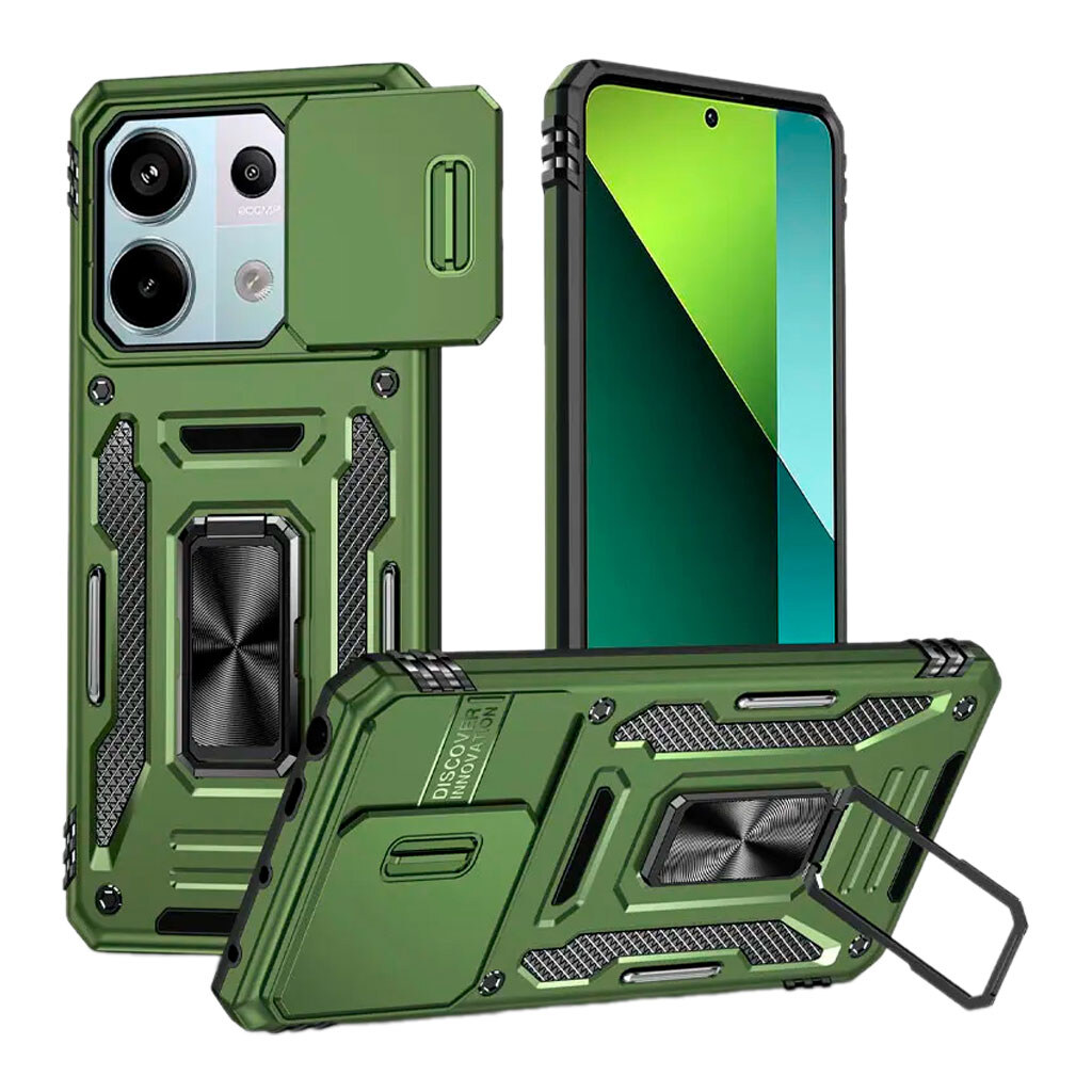 Чехол (накладка) Xiaomi 15T, Epik Camshield Army Ring, Army Green, Оливковый - № 1 Чехол (накладка) Xiaomi 15T, Epik Camshield Army Ring, Army Green, Оливковый - № 1