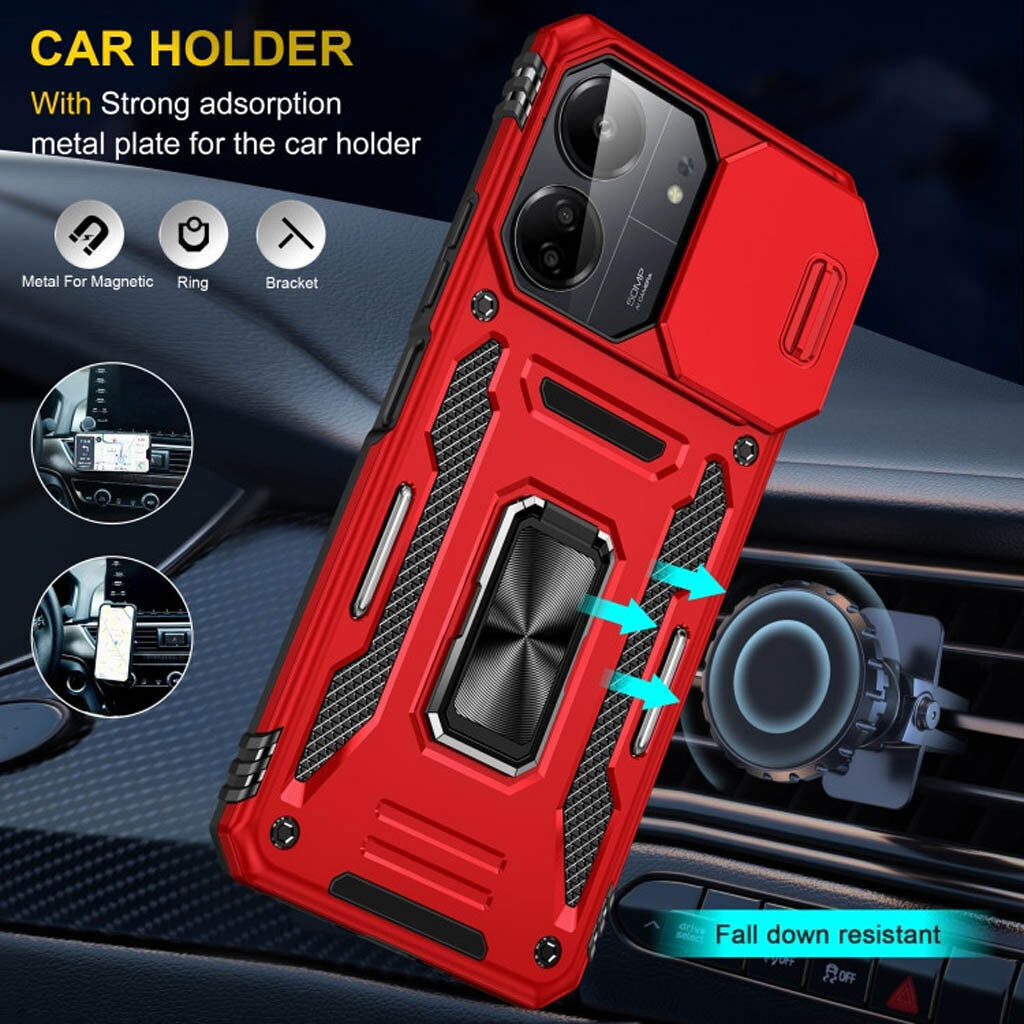 Чехол (накладка) Xiaomi Redmi Note 15 Pro 5G, Epik Camshield Army Ring, Красный - № 6 Чехол (накладка) Xiaomi Redmi Note 15 Pro 5G, Epik Camshield Army Ring, Красный - № 6