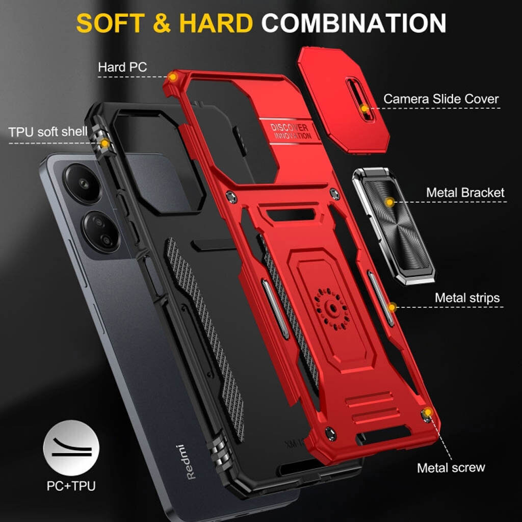 Чехол (накладка) Xiaomi Redmi Note 15 Pro 5G, Epik Camshield Army Ring, Красный - № 7 Чехол (накладка) Xiaomi Redmi Note 15 Pro 5G, Epik Camshield Army Ring, Красный - № 7