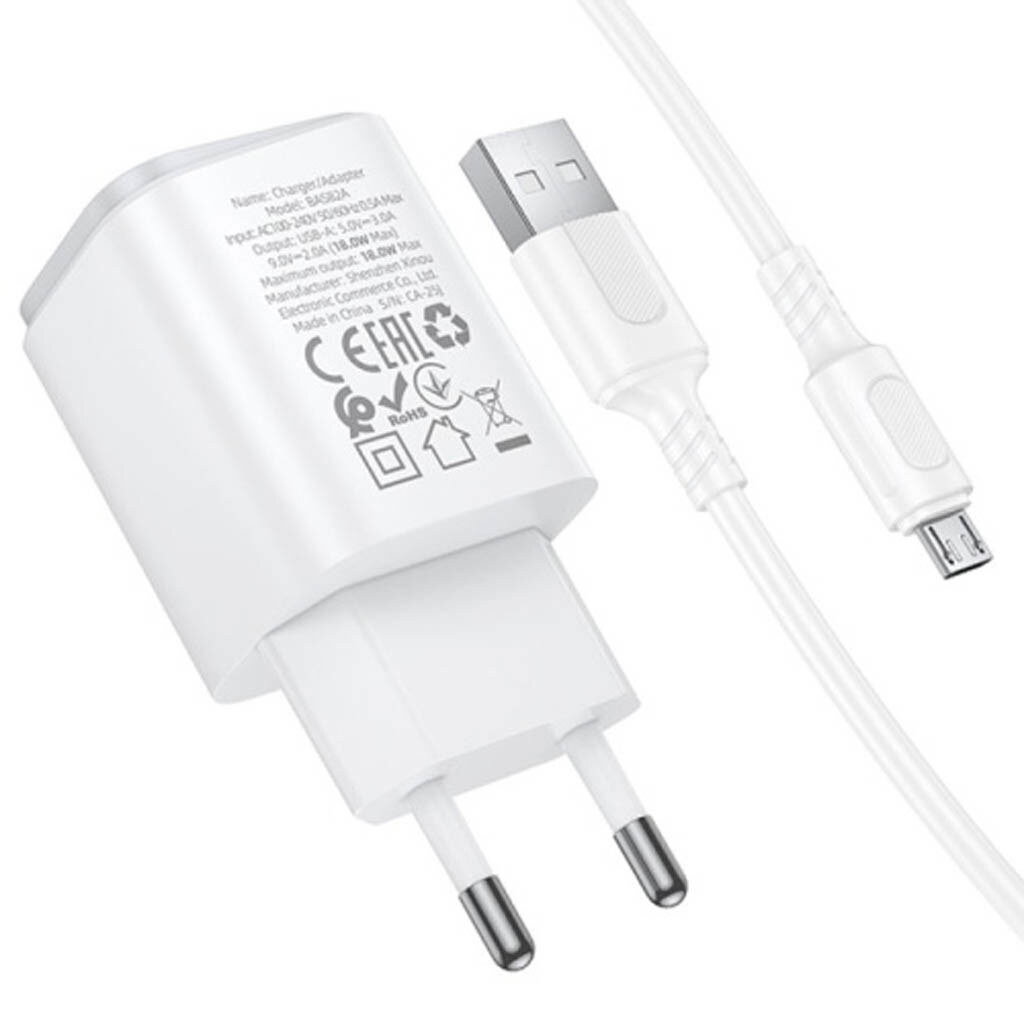 СЗУ Borofone BAS82A, С кабелем, MicroUSB, Белый - № 2 СЗУ Borofone BAS82A, С кабелем, MicroUSB, Белый - № 2