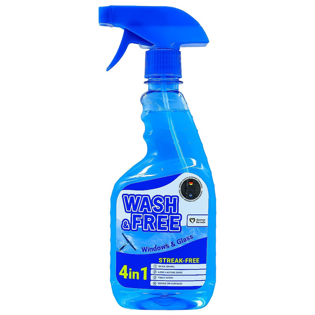 Засіб для миття скла, дзеркал Wash&Free 4в1, спрей 500 мл - № 1 Засіб для миття скла, дзеркал Wash&Free 4в1, спрей 500 мл - № 1