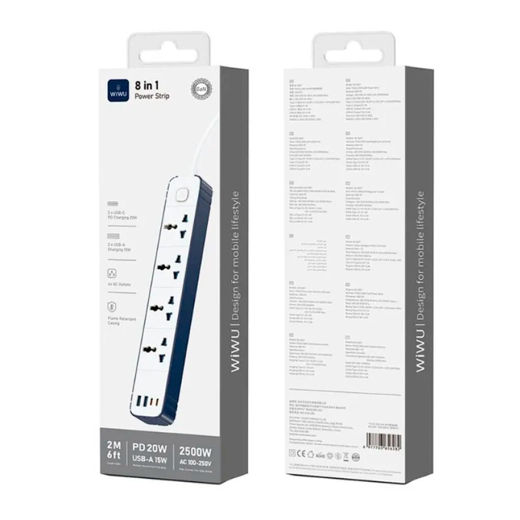 Сетевой удлинитель Wiwu Wi-S007 Power Strip, 2.0 м., Белый - № 2 Сетевой удлинитель Wiwu Wi-S007 Power Strip, 2.0 м., Белый - № 2