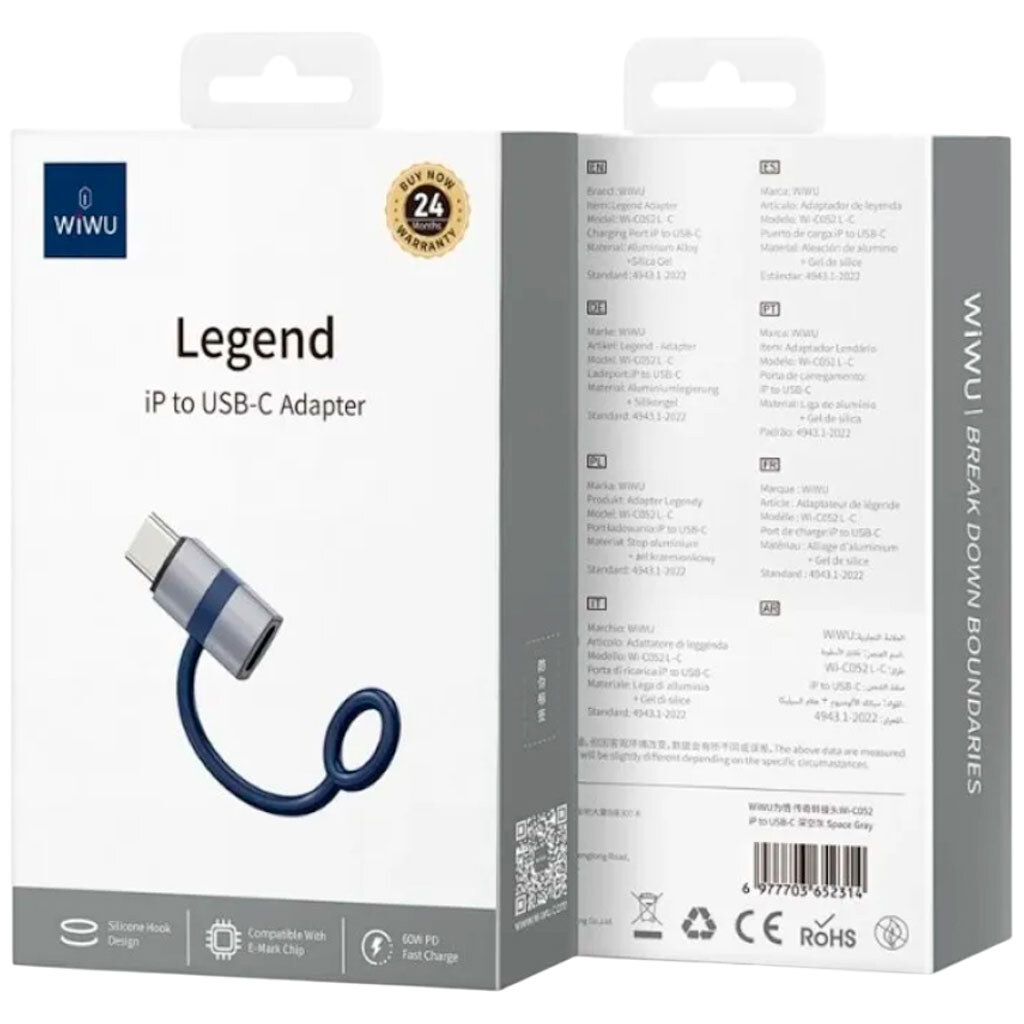 Адаптер Wiwu Wi-C052 Legend, Type-C, USB, Серый - № 2 Адаптер Wiwu Wi-C052 Legend, Type-C, USB, Серый - № 2
