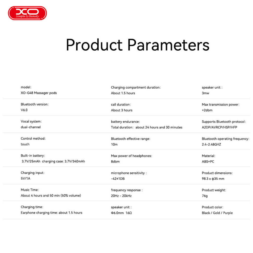 Bluetooth-гарнитура XO G48, Стерео, Черный - № 8 Bluetooth-гарнитура XO G48, Стерео, Черный - № 8