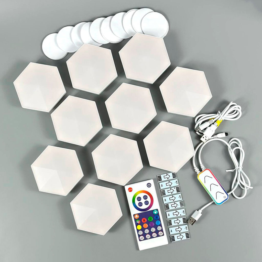 Настінні модульні Smart LED панелі стільники LXQG01 RGBIC, Білий - № 1 Настінні модульні Smart LED панелі стільники LXQG01 RGBIC, Білий - № 1