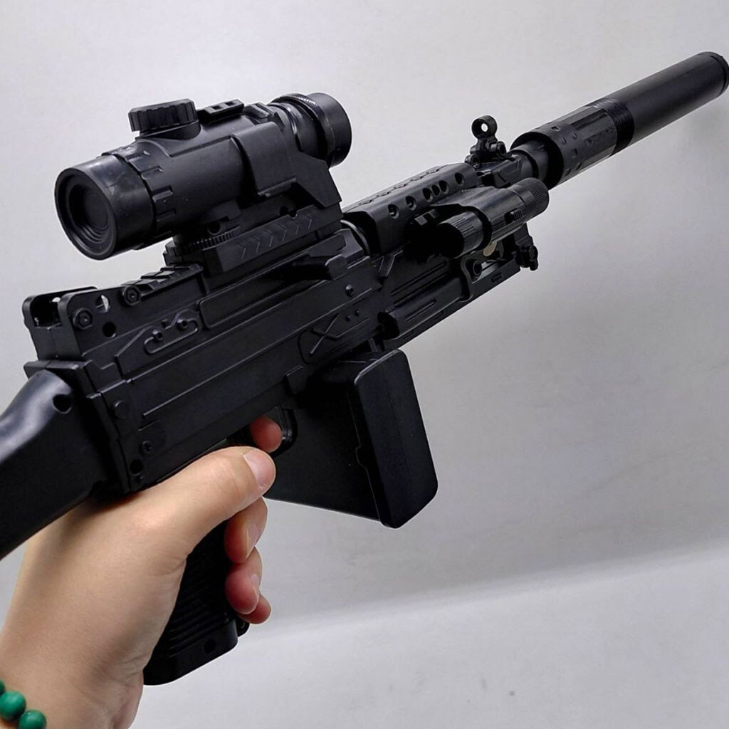 Автомат: пульки, акум., лазер, в коробке 34x20x6,5 см, Mic - № 3 Автомат: пульки, акум., лазер, в коробке 34x20x6,5 см, Mic - № 3