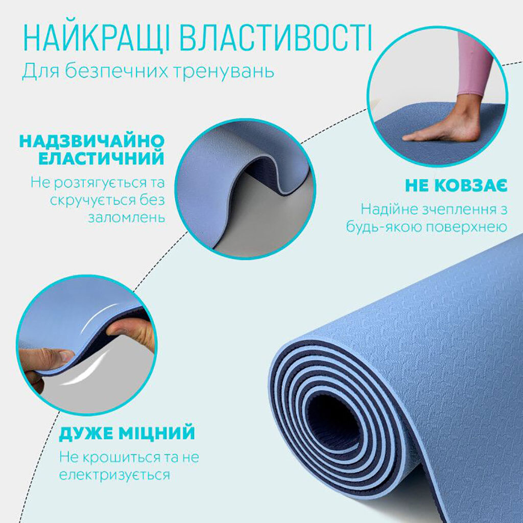 Килимок для йоги , блакитний з синім, у чохлі - № 3 Килимок для йоги , блакитний з синім, у чохлі - № 3