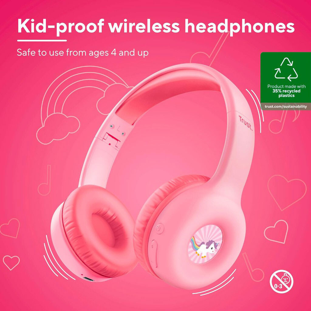 Bluetooth-гарнитура Trust On-ear Nouna Kids, С микрофоном, Стерео, Розовый - № 9 Bluetooth-гарнитура Trust On-ear Nouna Kids, С микрофоном, Стерео, Розовый - № 9