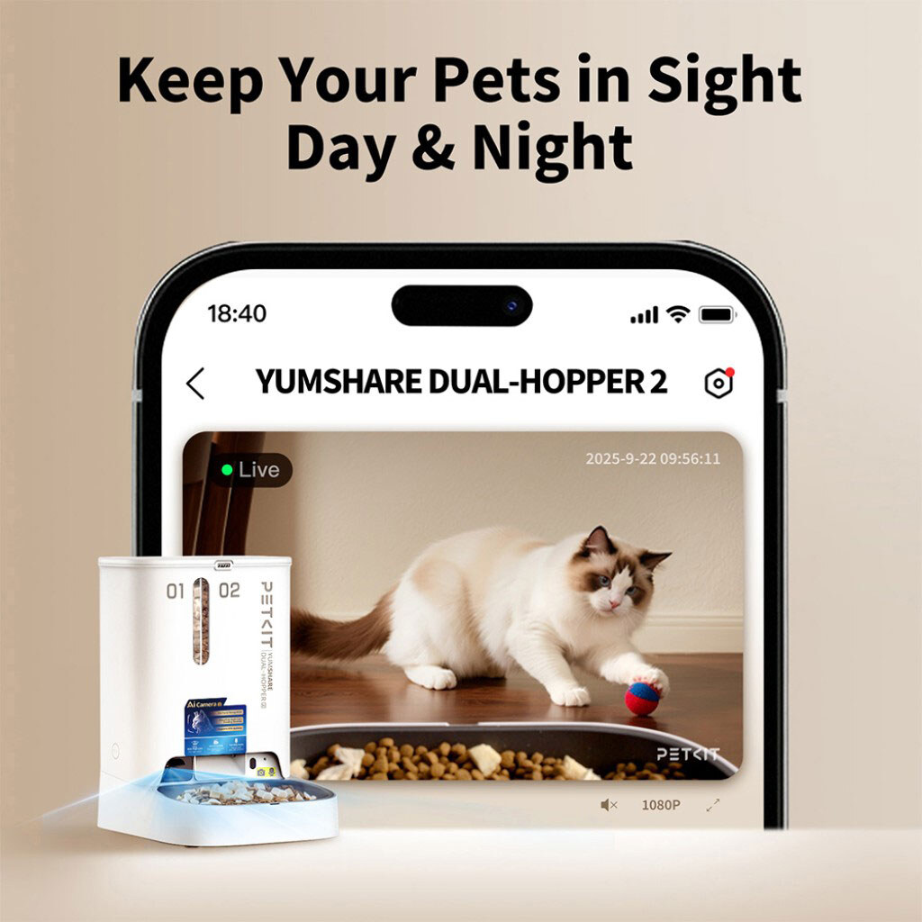 Смарт-кормушка Petkit Yumshare Dual-Hopper 2 with Cam, Белый - № 5 Смарт-кормушка Petkit Yumshare Dual-Hopper 2 with Cam, Белый - № 5