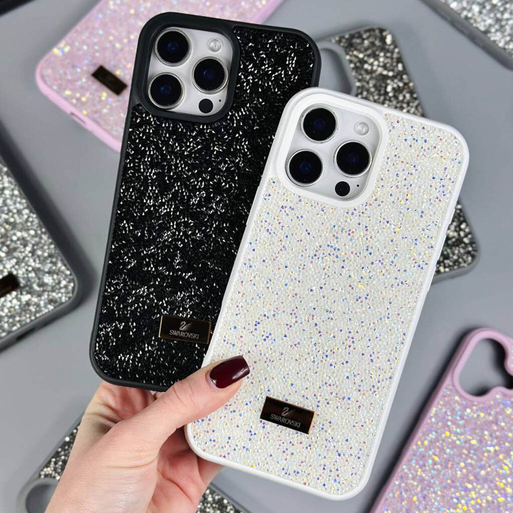 Чехол (накладка) Apple iPhone 15, Swarovski Diamonds, Dark Silver, Серебряный - № 6 Чехол (накладка) Apple iPhone 15, Swarovski Diamonds, Dark Silver, Серебряный - № 6