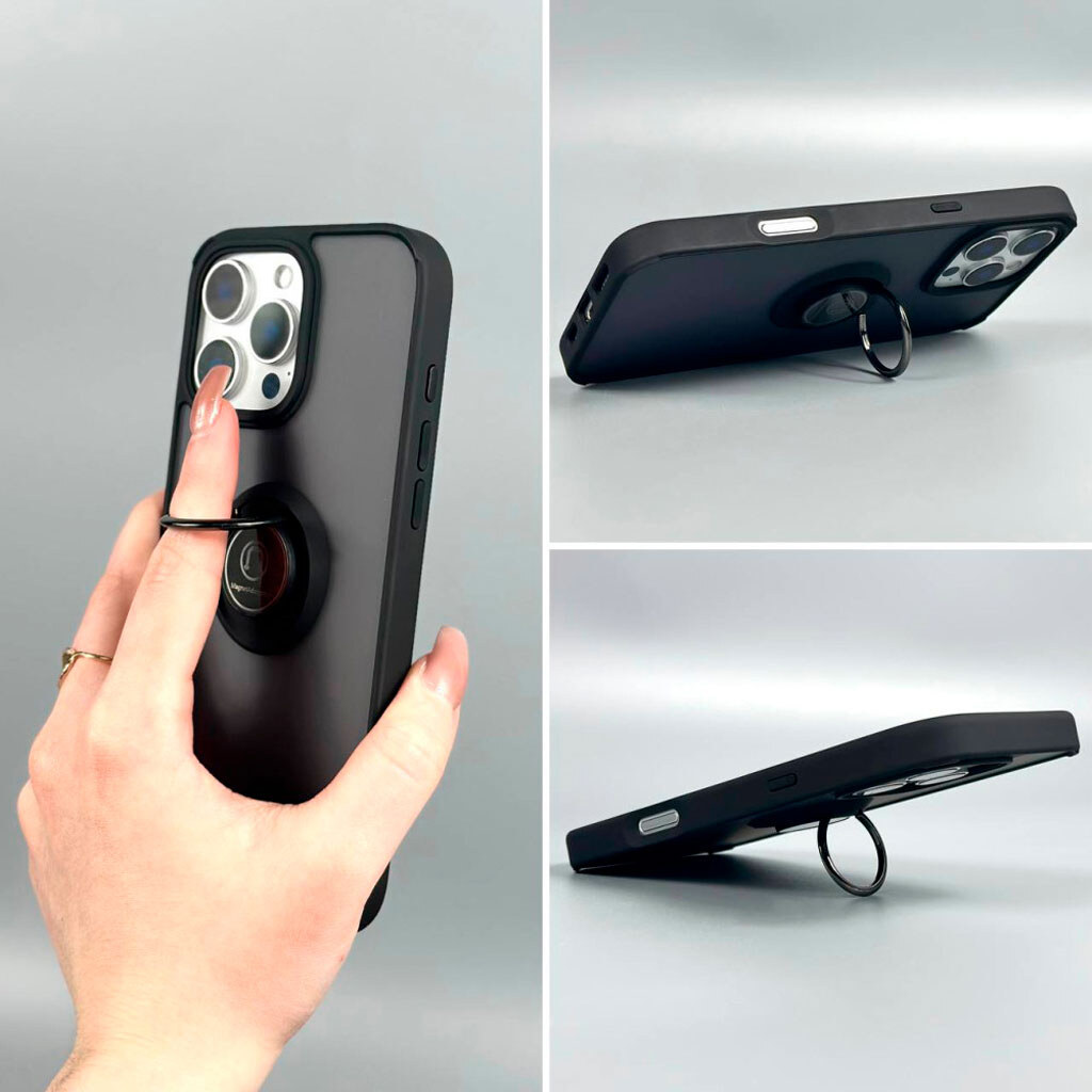 Чехол (накладка) Apple iPhone 15 Pro Max, TOTU Ring Series Matte Magnet, Черный - № 3 Чехол (накладка) Apple iPhone 15 Pro Max, TOTU Ring Series Matte Magnet, Черный - № 3